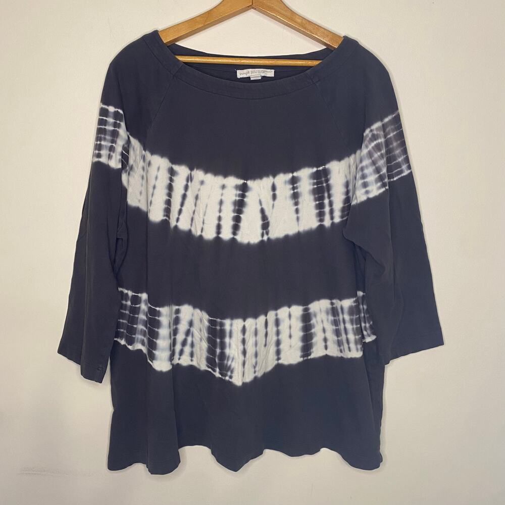 Purejill‎ Organic Cotton Gray White Sweater 3/4 Sleeves Large Lagenlook
